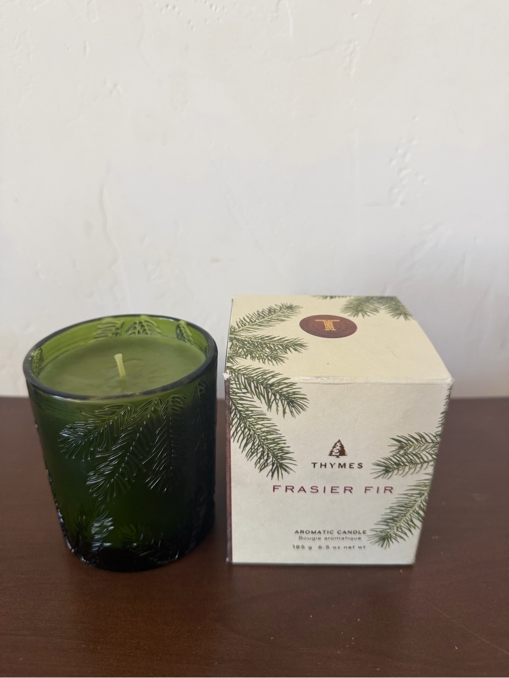 Thymes Frasier Fir Aromatic Candle in Green Glass Vessel - Picture 2 of 3